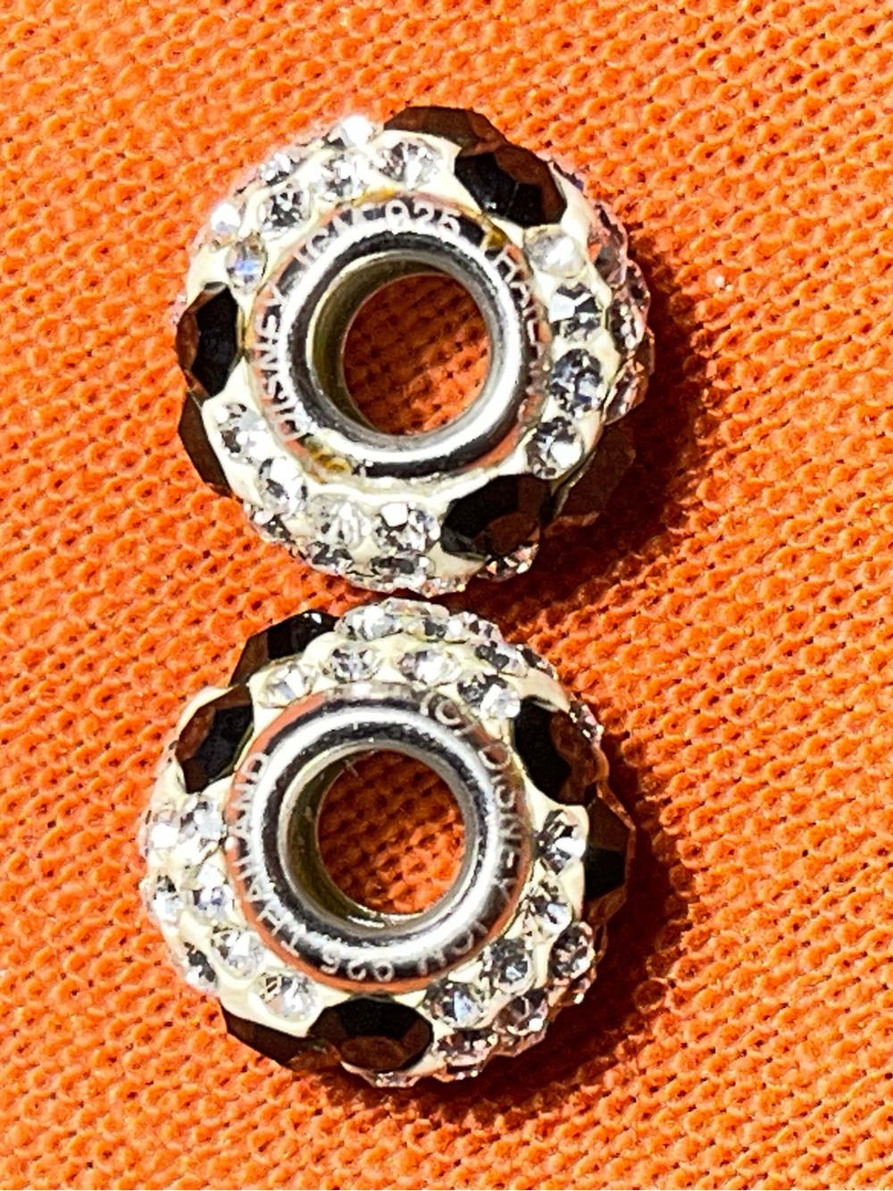 Disney Black and Clear Crystal Pave 925 JCM Rondelle Bead Pair